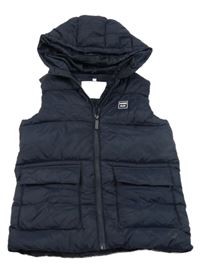 Tmavomodrá šusťáková zateplená vesta s nášivkou a kapucí Topolino