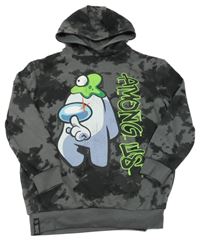 Tmavošedo-čierna batikovaná mikina s Among Us a kapucňou George