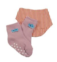 2set - Ružové ponožky s mrakem + béžový oboustranný slinták s oslom 