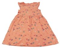 Korálové bavlnené šaty s motýly Pocopiano