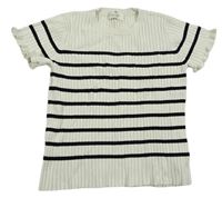 Smetanovo-čierne pruhované rebrované pletené tričko H&M