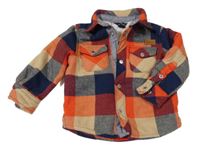 Oranžovo-tmavomodro-béžová kostkované zateplená košilová bunda Eddie Bauer