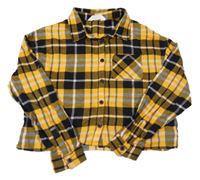 Hořčicovo-čierno-biela kockovaná crop blúzka H&M