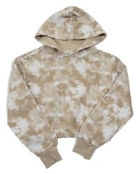 Hnedo-biela batikovaná crop mikina s kapucňou H&M