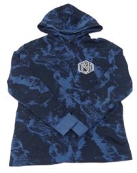 Modro-čierna vzorovaná mikina s potlačou a kapucňou H&M