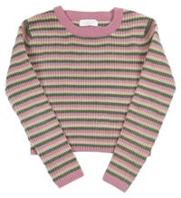 Ružovo-zelený žinylkový pruhovaný crop sveter Primark