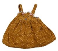 Hnědé puntíkaté manšestrové laclové šaty s čumákem boden