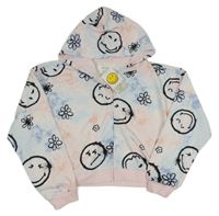 Nové - bílo-modrá crop propínací mikina se smajlíky a kapucí Reserved