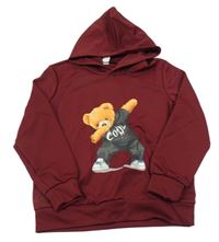 Vínová ľahká mikina s medvěďom a kapucňou shein