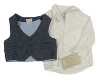 Nové - 2 set - bílá košile + modrá společenská vesta Mamas&Papas