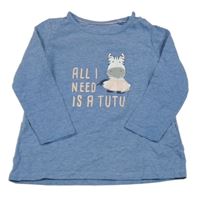 Modré melírované triko s nápisem a zebrou Lupilu