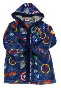 Tmavomodro-farebný plyšový župan s Marvel a kapucňou