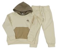 2 set - smetanovo-béžová mikina s kapucí + tepláky 