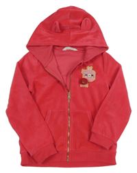 Růžová sametová propínací mikina s kapucí H&M