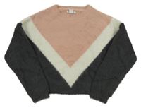 Ružovo-tmavosivý chlpatý crop sveter Primark