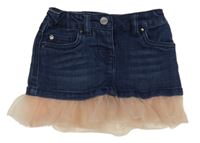 Tmavomodrá rifľová sukňa s ružovým tylovým volánikom