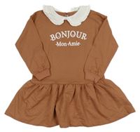 Staroružové šaty s nápisom a bielým golierikom Pep&Co