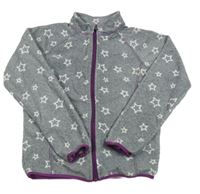 Sivá fleecová prepínaci mikina s hviezdičkami a fialovým zipsom