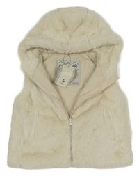 Nové - smotanová kožušinová podšitá vesta s kapucňou Tu