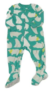 Zeleno-bílý fleecový overal s medvědy Carter's