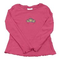 Růžové žebrované triko s výšivkou květů Matalan