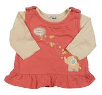 Ružová tunika so slonom a marhuľovymi rukávy Ergee