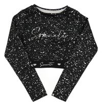 Černo-stříbrné vzorované crop triko s logem Sonneti