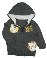Tmavosivá prepínaci mikina s Tomem a Jerrym a kapucňou