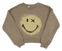 Hnedá crop mikina so smajlíkom H&M