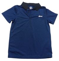 Čierno-modré pruhované športové polo tričko s logom Slazenger