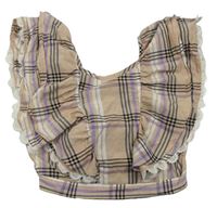 Béžovo-lila-bielo-čierny kockovaný crop top s volánikmi River Island