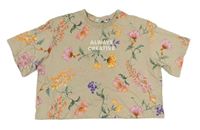 Béžové kvetované crop tričko s nápisom zn. H&M
