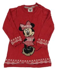 Červené svetrové vzorované šaty s Minnie Disney
