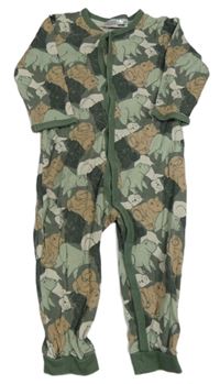 Zeleno-khaki-béžový overal s medvídky Ergee