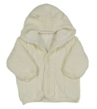 Bílý vzorovaný propínací zateplený svetr s kapucí George