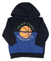 Tmavomodro-modrá mikina s míčem a nápisy a kapucí Topolino