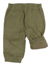 Khaki podšité cuff manšestráky