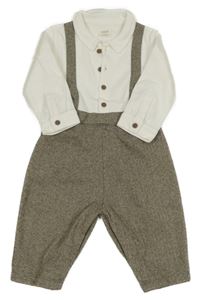 Bílo-hnědý melírovaný overal s límečkem Mamas&Papas
