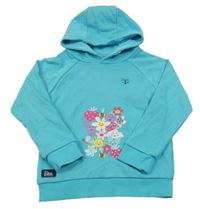 Svetlomodrá mikina s kvetinami a kapucňou
