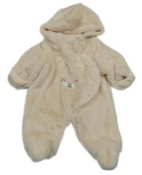 Svetloružová kožušinová podšitá kombinéza s ňufáčikom  a kapucňou