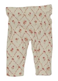 Smetanovo-ružové rebrované kvetované legíny s volánikmi George