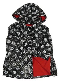 Černo-bílý květovaný puntíkatý voděodolný zateplený kabát s kapucí Early Days