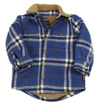 Tmavomodro-biela kockovaná zateplená košeľová bunda Next