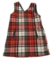 Červeno-bielo-červené kockované vlnené šaty Tu