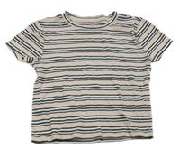 Svetloružová -bielo-čierne pruhované rebrované crop tričko H&M