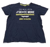 Tmavomodré tričko s nápisom a skateboardom Y.F.K.