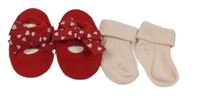 Nové - 2set - Červené ponožky s mašličkami a protiskluzem + svetloružové ponožky