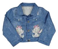 Modré lehké bolerko riflového vzhledu s jednorožcami Shein