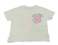 Smotanové tričko so srdcem a nápismi Zara