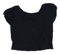 Tmavomodré rebrované crop tričko H&M